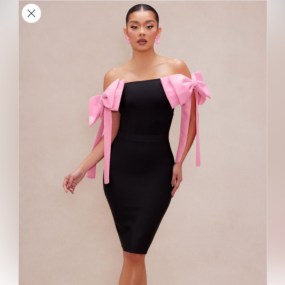 Fashion nova Rosina bandage bow midi black and pink dress